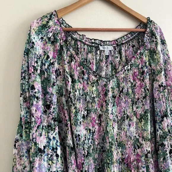 Floral & Ivy Top Size 3X Colorful Boho Peasant Cottagecore Long Sleeve Blouse - Picture 8 of 11
